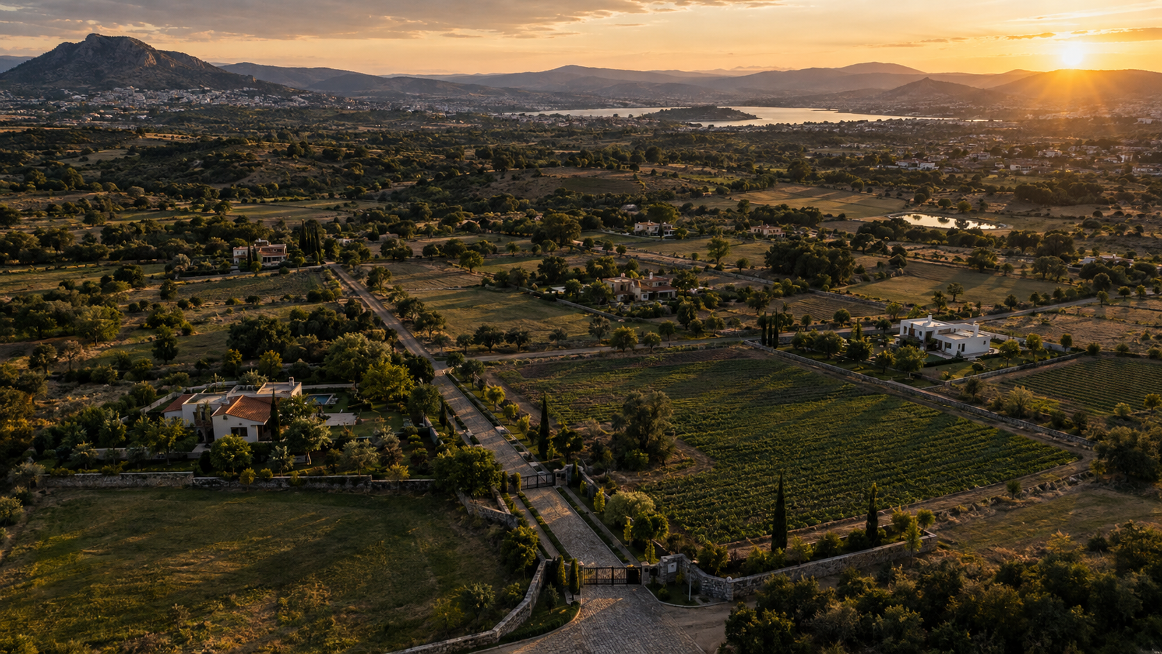 Vista aérea de terreno y propiedad